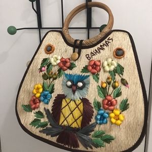 RAFFIA FESTIVAL! VINTAGE EMBROIDERED BAG- STRAW